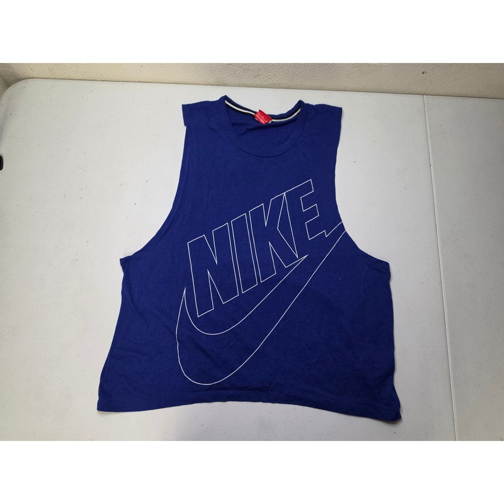 Nike Womens Sportswear Muscle Tank Top Blue White Logo Graphic Size M
